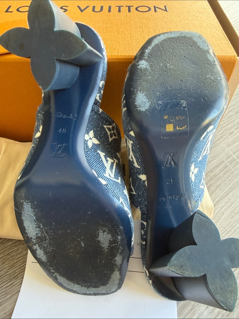 Louis Vuitton Denim Monogram Peep-Toe Mule Sandals in Blue - Picture 4 of 4
